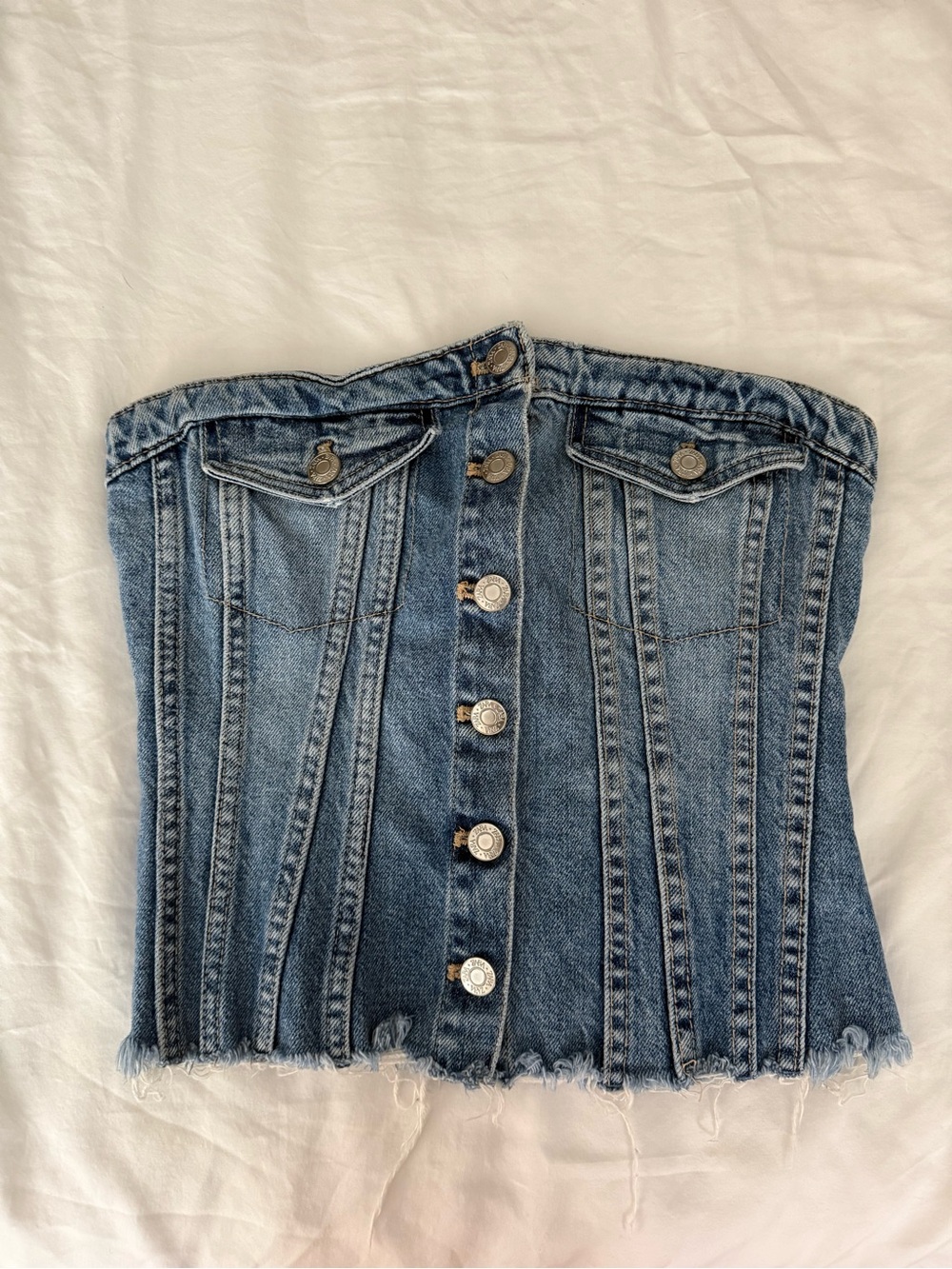Zara Denim Button Down Strapless Corset 
Size XS